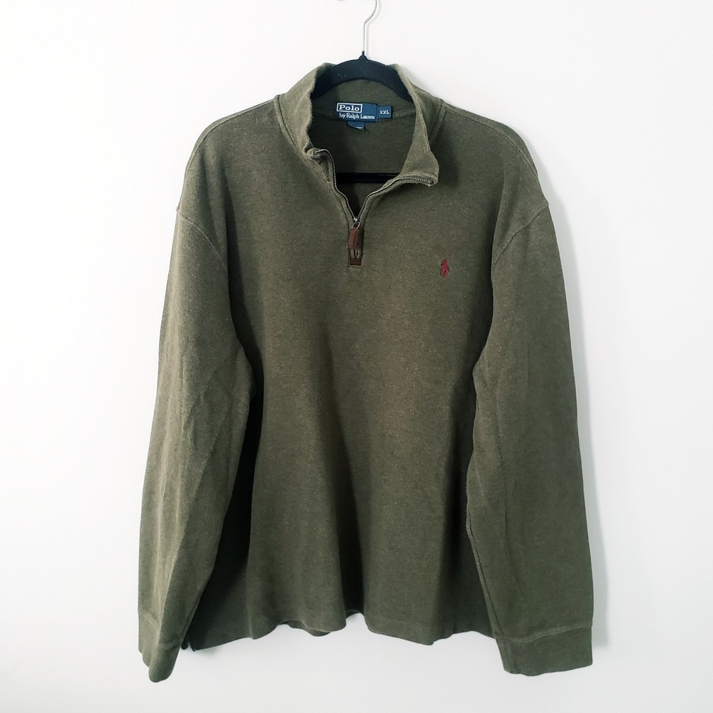 Polo Ralph Lauren Mens 3/4 Zip Pullover Sweatshirt XXL Pony Preppy Long Sl Green
